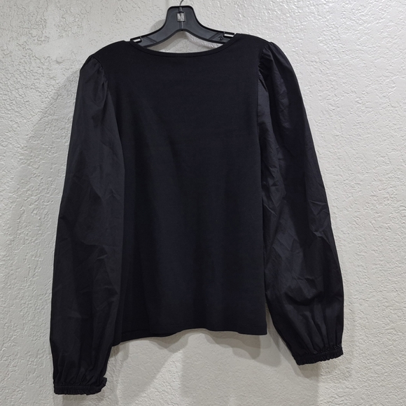 Cotton Black Puff-Sleeve Scoop Neck Women's Top 2XL - Picture 7 of 8